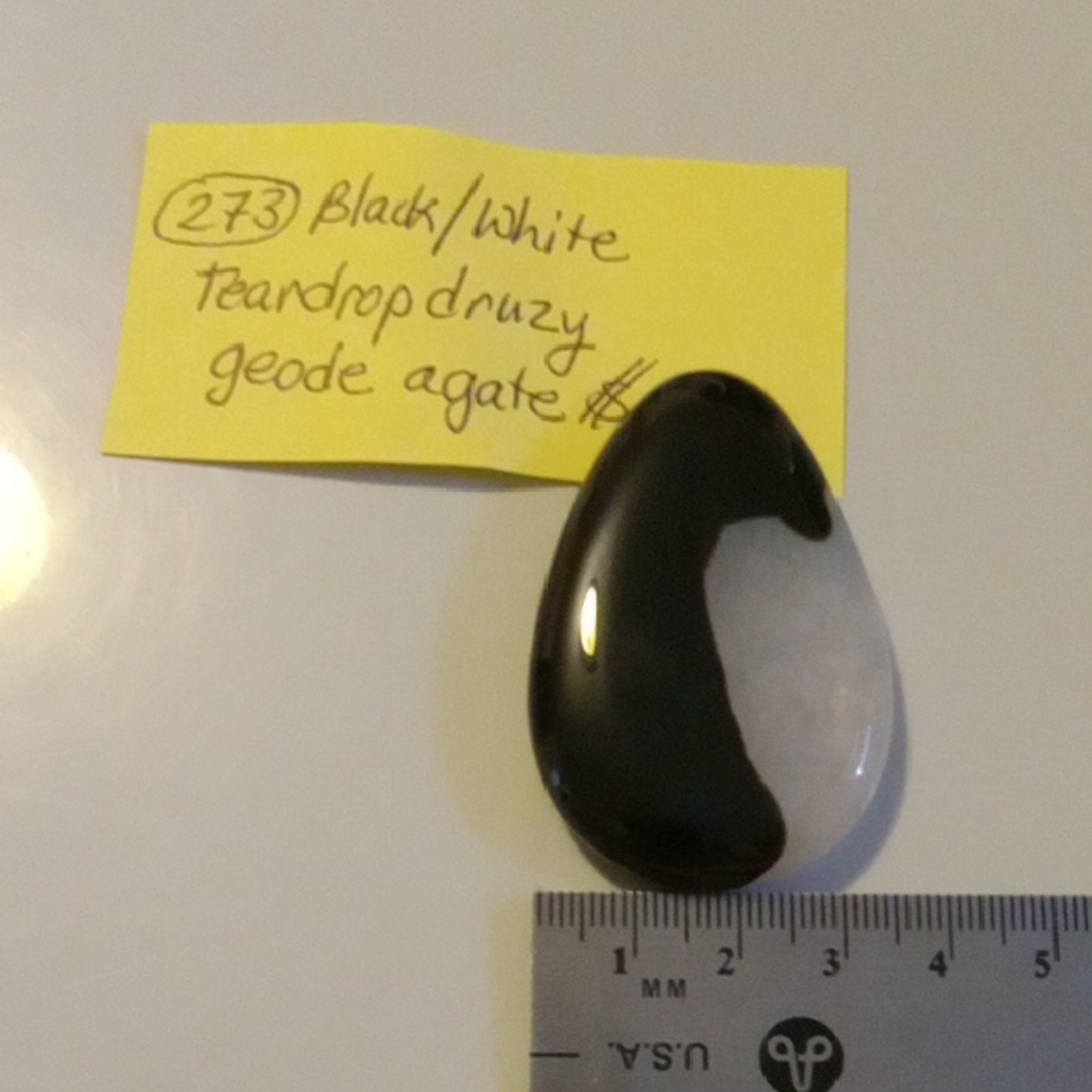 Black and White Teardrop Druzy Geode Stone Agate